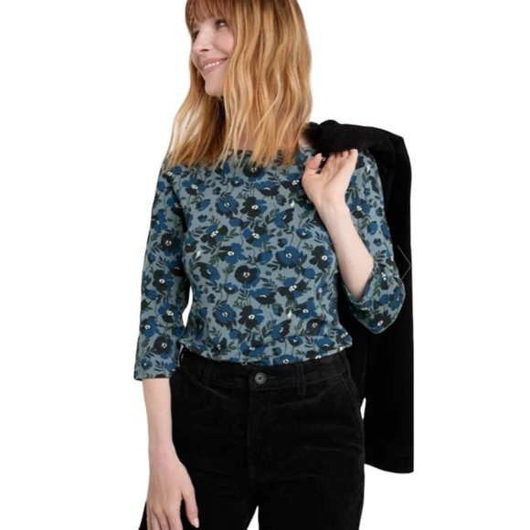 SEASALT CORNWALL Appplique Poppy Wade Easel 3/4 Sleeve Top - Picture 1 of 5